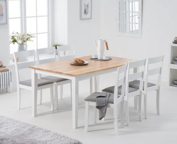 Chiltern 150cm Oak and White Painted Table with Chiltern Chairs with Grey Fabric Seats - White, 6 Chairs