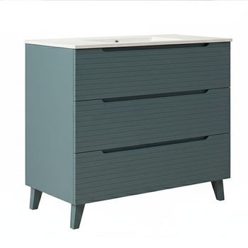 Kibath Mueble De Baño Con Lavabo Boreal 80x45 Cm Acabado Azul Oceano Mate 3 Cajones Con Patas