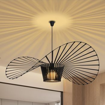 Nettlife Lámpara Colgante E27 Diseño Sombrero Moderno Negro Diam.140cm Policarbonato Máx.40w Para Salón Comedor Cocina, Sin Bombilla