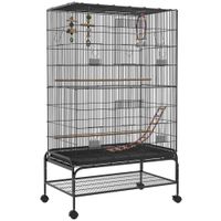pawhut jaula para pajaros con ruedas comederos perchas bandeja extraible y estante inferior 97x58x160 cm negro