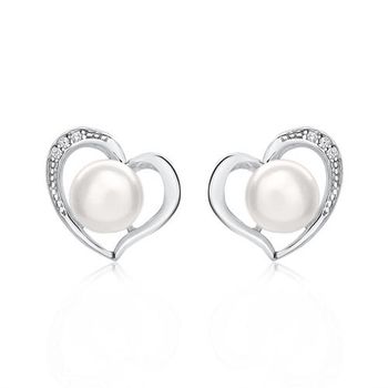 Pendientes corazón de plata 925 con perlas circonitas