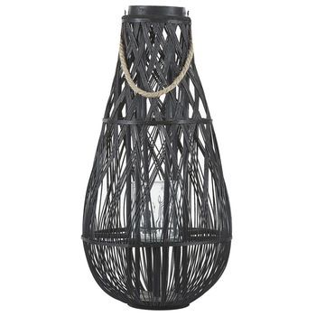 Linterna De Madera De Bambú Negro Y Cristal 75 Cm Interior Exterior Escandinavo Tonga