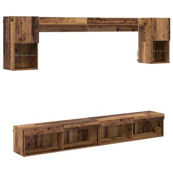 Unidades De Tv De Pared Con Led Con Led 6 Uds | Mueble De Salón | Gabinete De Tv Madera Vieja