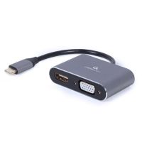 adaptador grafico usb gembird a-usb3c-hdmivga-01 usb-c a hdmi vga 4k gris