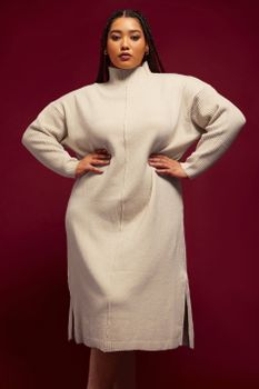 Yours Vestido De Punto Crema Con Costura Frontal, Mujer Curvy Y Tallas Grandes, Yours