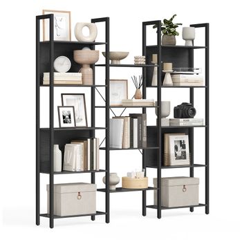 Librería Estantería de Almacenamiento con Estantes Marco de Metal, Negro Ébano + Negro Tinta / 158a cm
