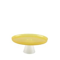 plato para pastel amarillo sobre pie blanco 21cm - limon