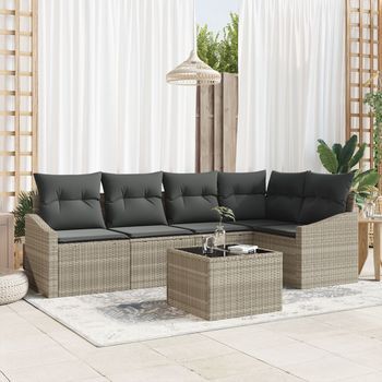 Juego De Sofá De Jardín De 6 Piezas Con Cojines Gris Poliratán V3185 Unico / Beige