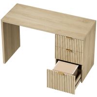 homcom escritorio para ordenador almacenamiento reversible 3 cajones frentes ondulados tablero grueso y espacioso 120x50x76cm roble