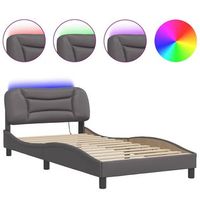 cama para adulto  cama individual  estructura cama con luces led cuero sintetico gris 100x200 cm