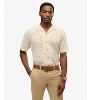 superdry para hombre m4011058a camisa knitted texture beige l casual algodon manga corta