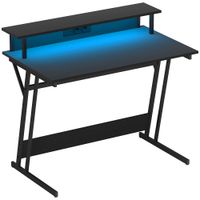 homcom escritorio gaming con luces led 100x60 cm omas de corriente soporte para monitor estantes y control remoto negro   aosom espana