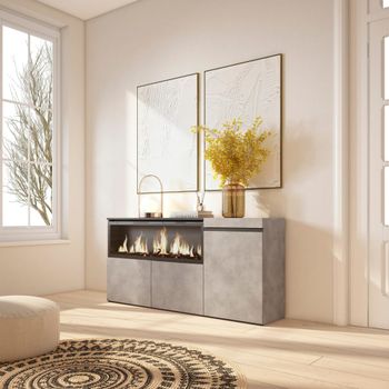 Aparador efecto madera cemento 158x35x75cm chimenea efecto fuego