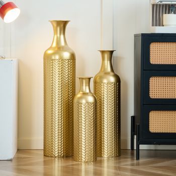 Jarrones De Suelo - Set De 3 Para Salón - Metal - Dorado (19.99x19.99x83.01cm)