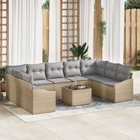 set de sofa de jardin  de 10 piezas con cojines ratan sintetico beige v4762 unico  gris