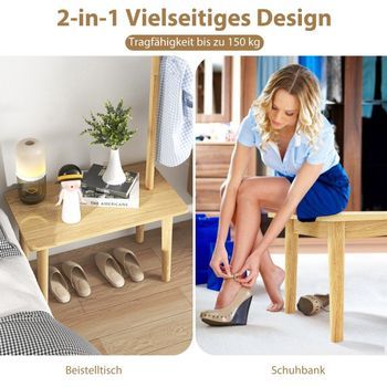 Mesa Auxiliar 3 En 1 De Madera Maciza, Perchero Con Zapatero Natural 168 Cm