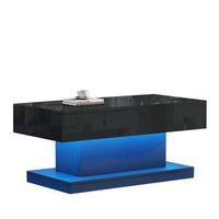 mesa de centro con 2 cajones - mesa de salon con barra de luz led - mesa de te - negra