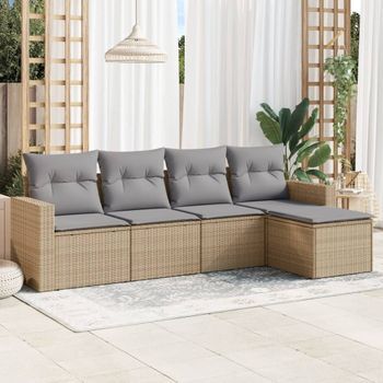 Conjunto De Sofás Jardín Con Cojines 5 Uds | Mueble Jardin Mesa Y Sillas Ratán Sintético Beige Cfw542163