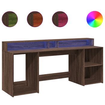 Mesa De Escritorio | Escritorio De Despacho | Escritorio Con Led Madera Ingeniería Marrón Roble 200x55x91 Cm