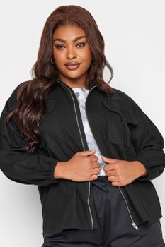 Limited Collection Cazadora Bomber Negra Con Bolsillos, Mujer Curvy Y Tallas Grandes, Limited Collection