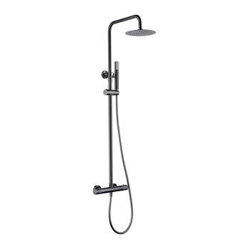 Columna De Banera Y Ducha Termostática Negra En Acero Y Latón Con Ducha Extensible