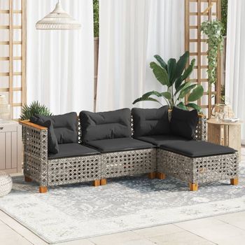 Set De Sofás De Jardín 4 Uds | Conjunto Mueble Jardin Mesa Y Sillas Y Cojines Ratán Sintético Gris Cfw22198