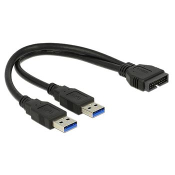 Cable Adaptador USB DeLOCK 0,25 m USB 3.2 Gen 1 a 2x USB-A Macho/Macho Negro