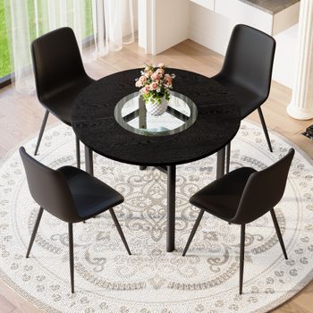 Set De Mesa Y 4 Sillas - Mueble De Comedor - Mdf, Metal Y Pu - Negro Y Marrón (100x100cm)