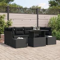 conjunto de sofa de jardin de 7 piezas con cojines de ratan poliester negro v2338 unico  negro