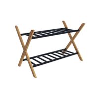 zapatero de 2 niveles bambu y metal negro 66 x 355 x 42 cm