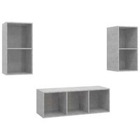 set de muebles de salon 3 pzas  mueble tv madera ingenieria gris hormigon cfw11111