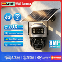 camara solar v380 pro con wifi y tarjeta sim 4g 8mp doble lente bajo consumo compatible con deteccion humanoide pir vision nocturna en color audio bidireccional bateria apta para interiores y
