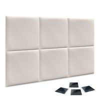 dhome juego de 6 paneles tapizados de polipiel premium pack autoadhesivos para pared acusticos absorbentes proteccion blanco hueso 50x50cm x6