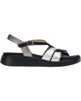 de wonders sandalias planas negro-plata-plomo