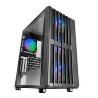 mars gaming mc-vault caja gaming atx 4x ventiladores argb 120mm panel frontal mesh con diseno vertical ventana lateral cristal templado 3x slots pci verticales semitorre pc profesional caja pc