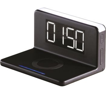 DAEWOO AVS1369 Qi Wireless Charging Alarm Clock - Black & Silver, Black