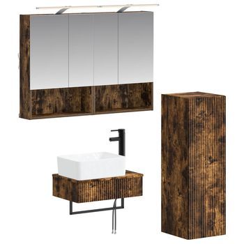 Juego De Muebles De Baño 4 Pcs Roble Ahumado 50 X 14,5 X 70 Cm Vidaxl