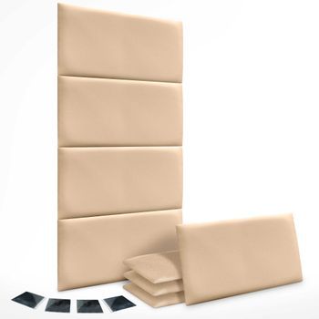 Dhome Juego De 8 Paneles Tapizados De Polipiel Premium Pack Autoadhesivos Para Pared Acústicos Absorbentes Protección (beige, 50x30cm, X8)
