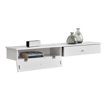 [en.casa]® Set De 2 X Estantes De Pared Con Compartimento - 50,6 X 26 X 12,6cm - Mesita De Noche De Pared Con Cajón - Para Almacenar - Blanco