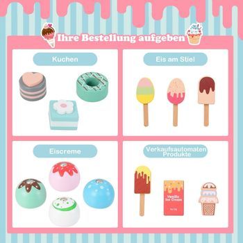 Camión De Helados Para Niños Con Heladería De Juguete De Madera Con Máquina Para Hacer Helados Verde