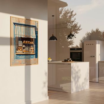 Cuadro panaderia francesa, marco premium chapado en roble, 50x70 cm