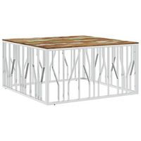mesa de cafe - mesa de centro acero inoxidable y madera reciclada plateado