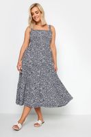 yours vestido azul marino nido de abeja de tirantes con flores  mujer curvy y tallas grandes yours
