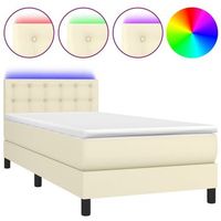 cama individual  cama para adulto  cama box spring y colchon led cuero sintetico crema 90x190 cm