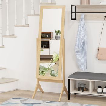 Espejo De Pie Cuerpo Entero De Mdf Vidrio Homcom 47x46x148 Cm-roble