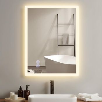 Espejo Con Luz Led De 50 X 70 Cm, Espejo De Pared De Cristal A Prueba De Explosiones Para Baño Con Pantalla Táctil. Zmh