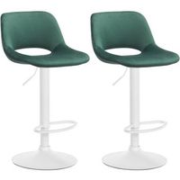 taburetes de bar sillas altas x2 con reposapies de terciopelo verde base de metal blanco 100004088