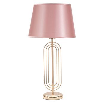 Lámpara De Metal Dorado Con Pantalla Rosa Ø Cm 33x64