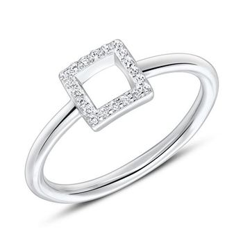 Anillo cuadrado para mujer de plata 925 con circonita