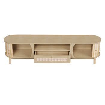 Mueble De Tv De Ratán De 165 Cm, Puertas, Cajones Y Puerta Corredera